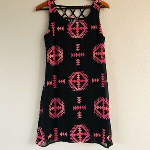 Heartsoul Black Pink Aztec Tribal Print Summer Sun Dress S